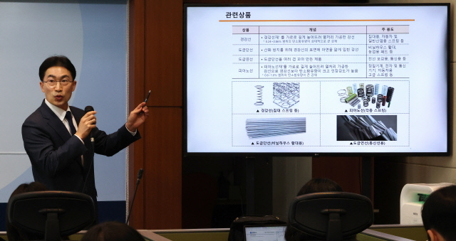 정창욱 공정거래위원회 카르텔조사국장이 18일 세종시 정부세종청사에서 침대 스프링 등  가격 담합에 시정명령과 세부 내용을 설명하고 있다.   [세종=연합뉴스]